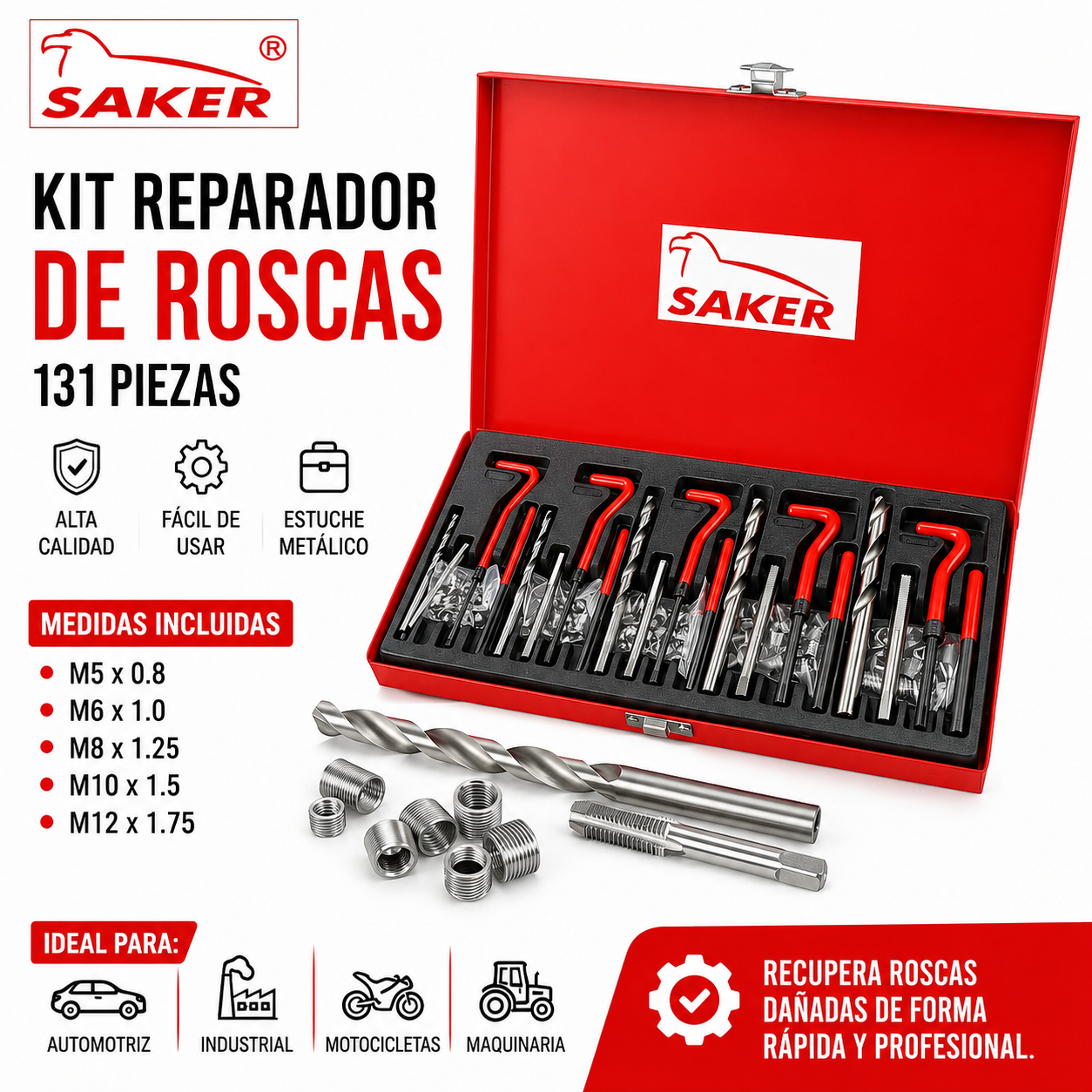 KIT REPARADOR DE ROSCAS SAKER – 131 PIEZAS